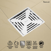 Jade Square 304-Grade Floor Drain with Collar, Hole & Cockroach Trap (5 x 5 Inches) - by Specule